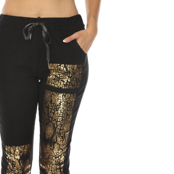 Black Gold Detail Strachable Pant with Drawstring - Picture 4 of 7